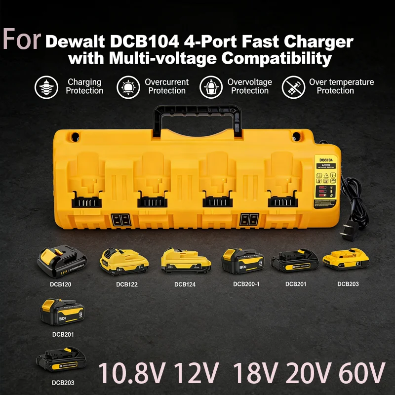 New DCB104 4-Port Li-ion Charger 2A Current For Dewalt 10.8V 12V 14.4V 18V 20V 60V DCB127 DCB120 DCB200 DCB204 DCB206 DCB182
New DCB104 4-Port Li-ion Charger 2A Current For Dewalt 10.8V 12V 14.4V 18V 20V 60V DCB127 DCB120 DCB200 DCB204 DCB206 DCB182