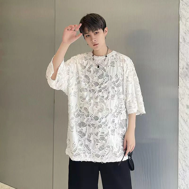 Summer Distressed Men Short Sleeve O Neck T Shirt Cotton Street Fashion Personality Hip Hop Loose Grunge Clothes Top Black White
Summer Distressed Men Short Sleeve O Neck T Shirt Cotton Street Fashion Personality Hip Hop Loose Grunge Clothes Top Black White