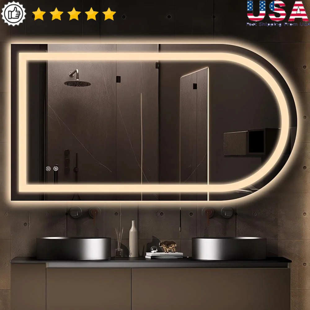 Arched LED Bathroom Mirror Wall Mounted Frameless Smart Lighted Vanity Anti-Fog Waterproof Dimmable HD Shatter-Proof Mirror
Arched LED Bathroom Mirror Wall Mounted Frameless Smart Lighted Vanity Anti-Fog Waterproof Dimmable HD Shatter-Proof Mirror