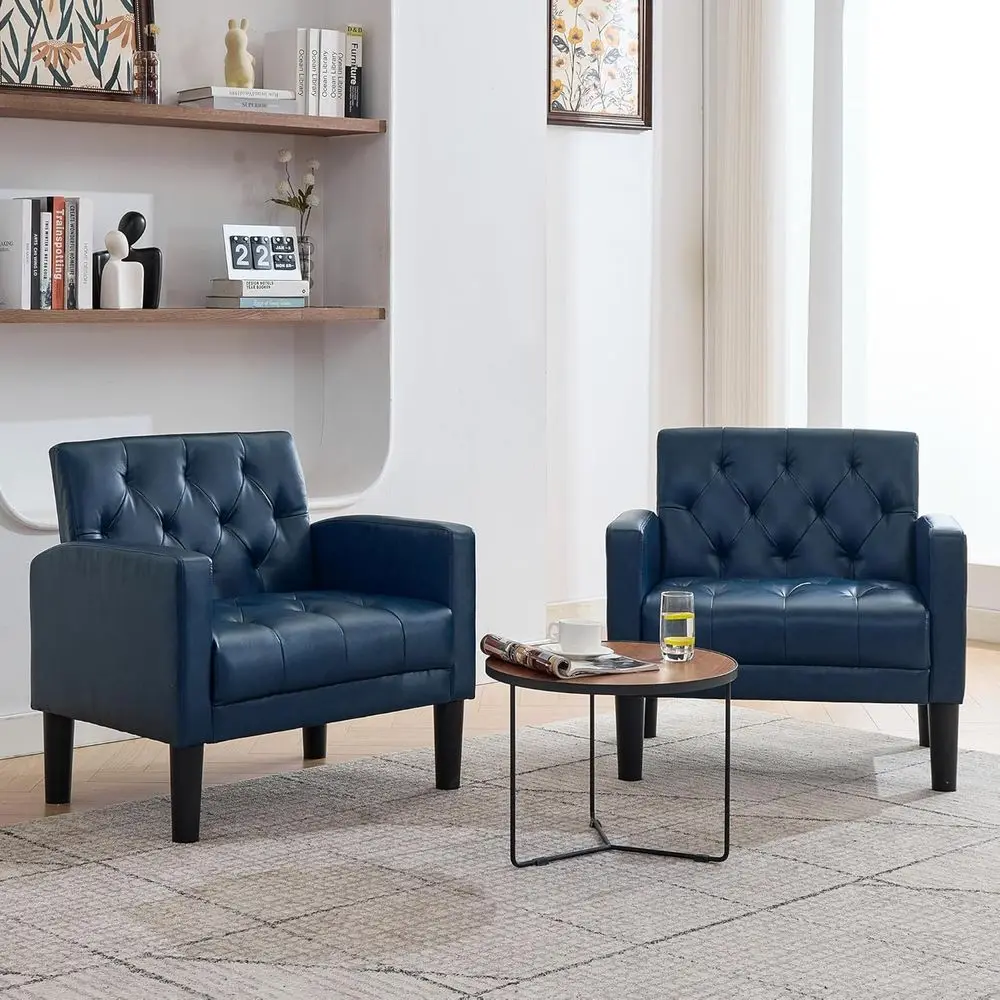 Pair of Comfortable Modern Accent Chairs, Blue Leather for Living Room, Reading or Office Use
Pair of Comfortable Modern Accent Chairs, Blue Leather for Living Room, Reading or Office Use