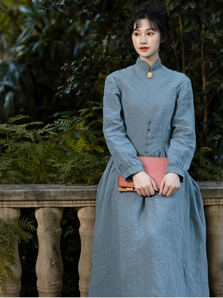 Spring Autumn Women European Vintage Oil Painting Light Blue Slim Waist Comfortable Ramie Cotton Maxi Dresses
Spring Autumn Women European Vintage Oil Painting Light Blue Slim Waist Comfortable Ramie Cotton Maxi Dresses