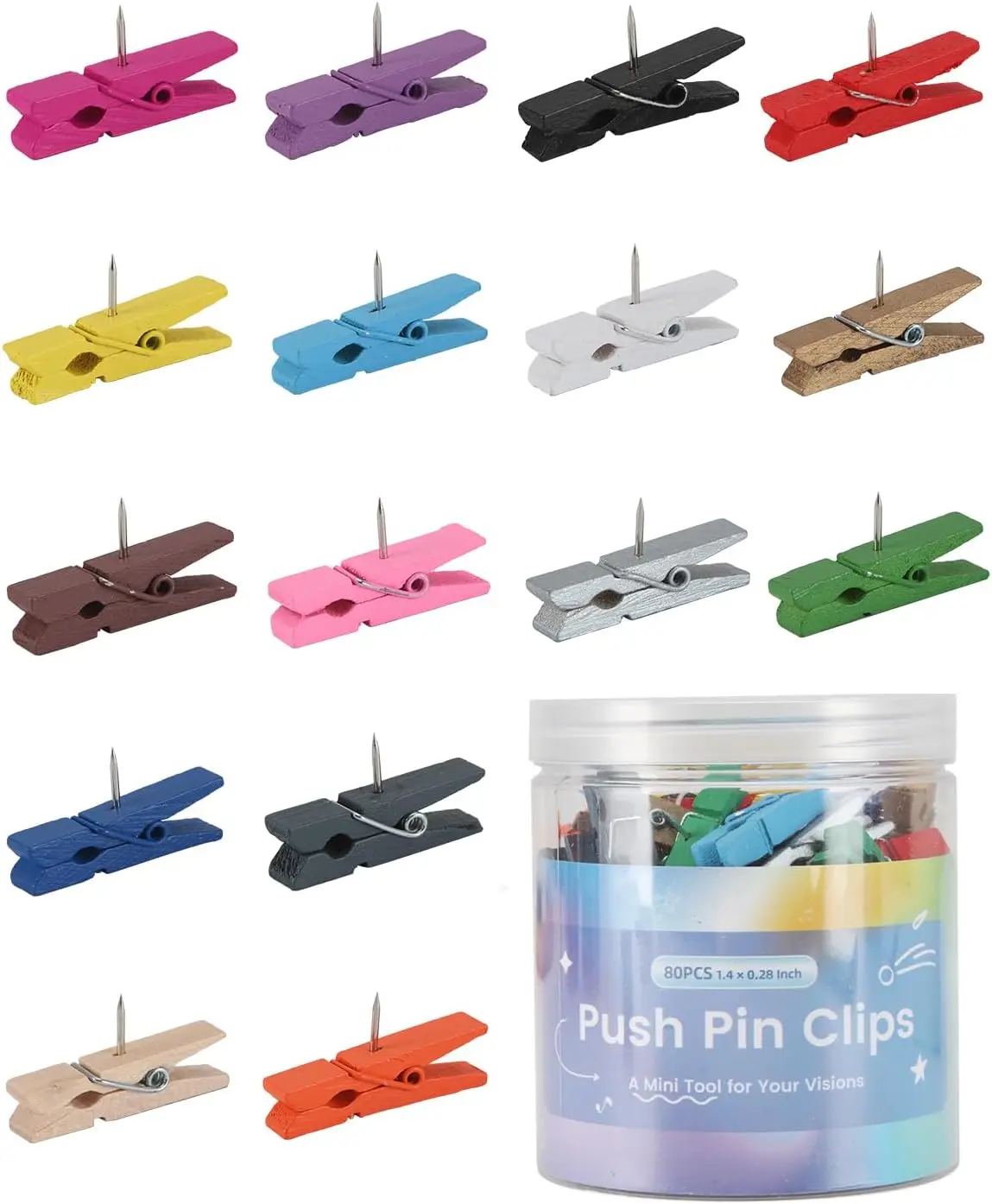 80 Pcs Colorful Wooden Push Pin Clips for Bulletin Board, Classroom Office Supplies Home Use
80 Pcs Colorful Wooden Push Pin Clips for Bulletin Board, Classroom Office Supplies Home Use