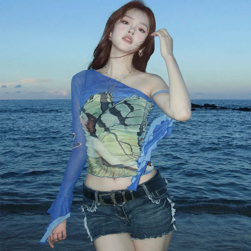 Summer Off Shoulder Tops for Women's T-Shirts Sexy Y2K Clubwear Summer Through Out Thin Tees Butterfly Print Mesh Ribbons Tops
Summer Off Shoulder Tops for Women's T-Shirts Sexy Y2K Clubwear Summer Through Out Thin Tees Butterfly Print Mesh Ribbons Tops