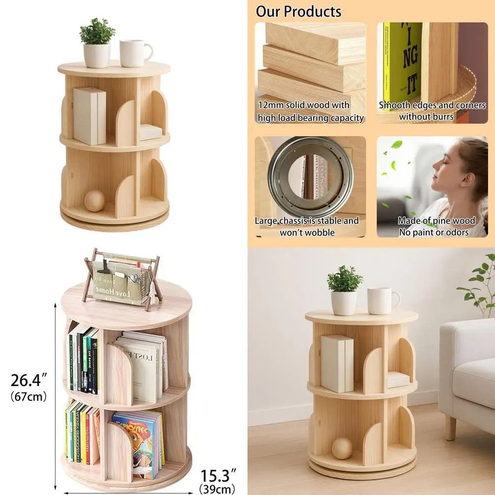 Rotating 2-Tier Wooden Bookshelf with Storage, Modern Nightstand for Bedroom & Living Room, Easy Assembly.
Rotating 2-Tier Wooden Bookshelf with Storage, Modern Nightstand for Bedroom & Living Room, Easy Assembly.