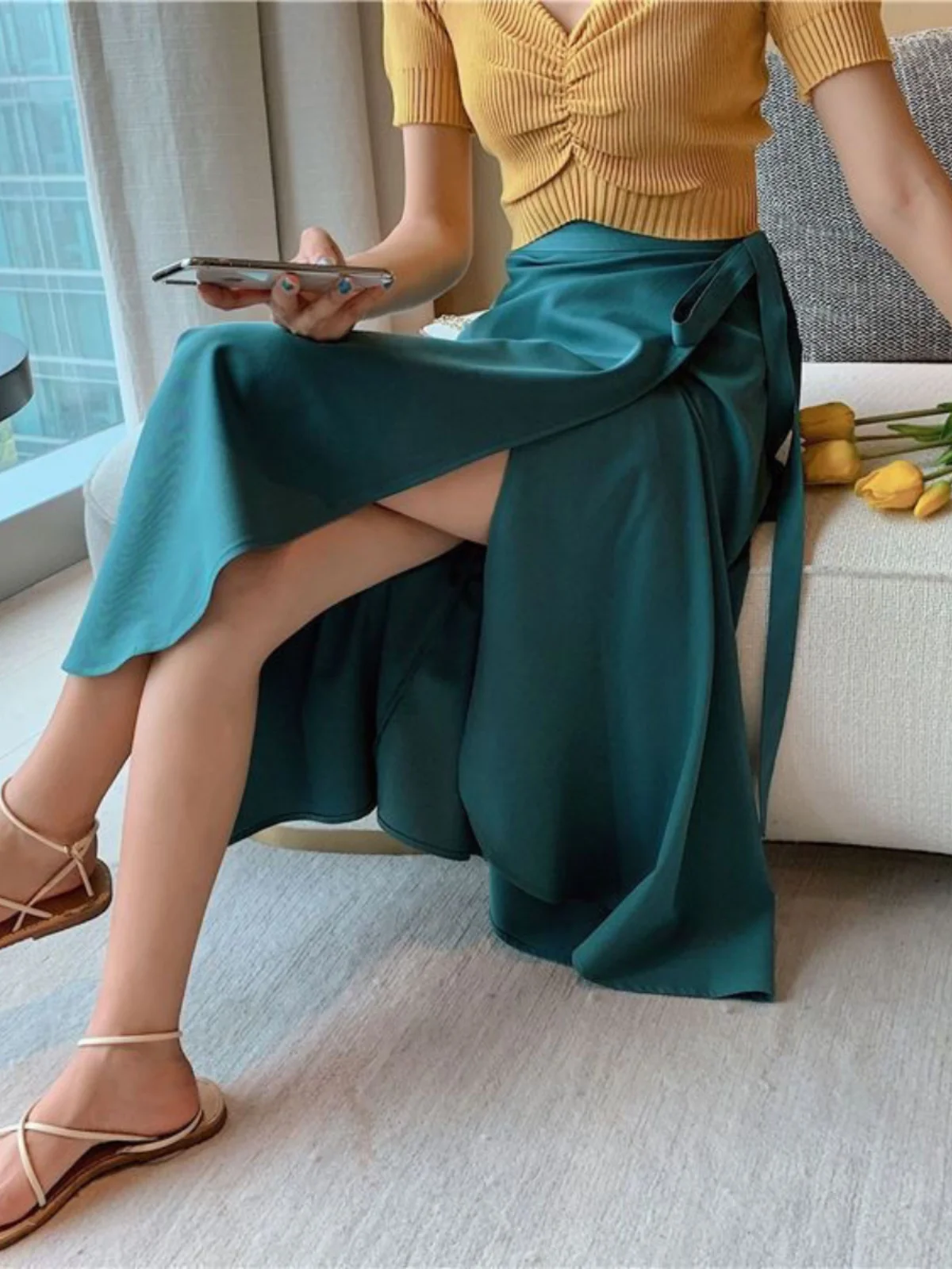 Wrap Style Midi Skirt Slimming Pure Color Summer New Women's Fashion Tied Performance Skirt High Waist Asymmetrical Other Mat...
Wrap Style Midi Skirt Slimming Pure Color Summer New Women's Fashion Tied Performance Skirt High Waist Asymmetrical Other Mat...