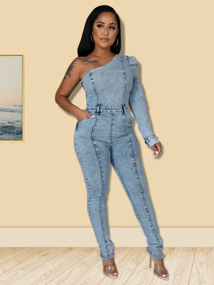 Women's Single Sleeve Strapless Denim Asymmetrical Cropped Medium Stretch Slim Slim Party Fryer Jumpsuit
Women's Single Sleeve Strapless Denim Asymmetrical Cropped Medium Stretch Slim Slim Party Fryer Jumpsuit