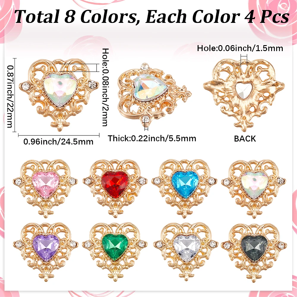 32Pcs 8 Colors Glass Pendants Heart Charms with Alloy Findings Faceted Mixed Color 22x24.5x5.5mm Hole: 2x1.5mm 4pcs/color
32Pcs 8 Colors Glass Pendants Heart Charms with Alloy Findings Faceted Mixed Color 22x24.5x5.5mm Hole: 2x1.5mm 4pcs/color