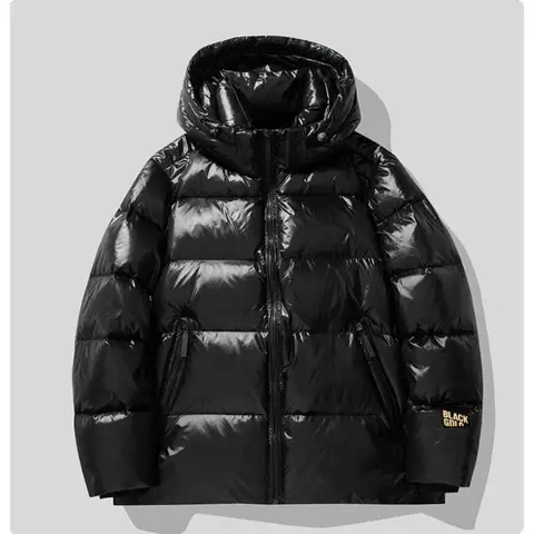 New Winter Men Hooded Black Shiny Puff Jackets Duck Down Coats Warm Casual Down Jackets Male Outdoor Windproof Parkas Size 3XL
