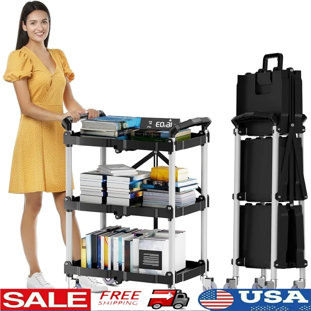 Foldable Rolling Book Cart 3 Tier Utility Service Cart with Wheels Lockable Handles Portable Storage School Kitchen Restaurant
Foldable Rolling Book Cart 3 Tier Utility Service Cart with Wheels Lockable Handles Portable Storage School Kitchen Restaurant