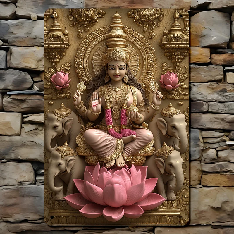 Metal Tin Sign Decoration, Indian Mythology in Mural: The Legend of Lakshmi and The Lotus Elephant, Retro Art Decorative Poster
Metal Tin Sign Decoration, Indian Mythology in Mural: The Legend of Lakshmi and The Lotus Elephant, Retro Art Decorative Poster