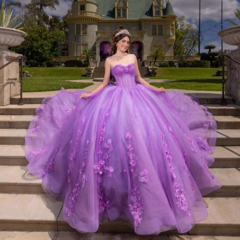 Lavender Quinceanera Dress off-shoulder Sequins Crystal 3D Flower Decal Long tail Bow vestidos de 15 Quinceanera Customize
Lavender Quinceanera Dress off-shoulder Sequins Crystal 3D Flower Decal Long tail Bow vestidos de 15 Quinceanera Customize