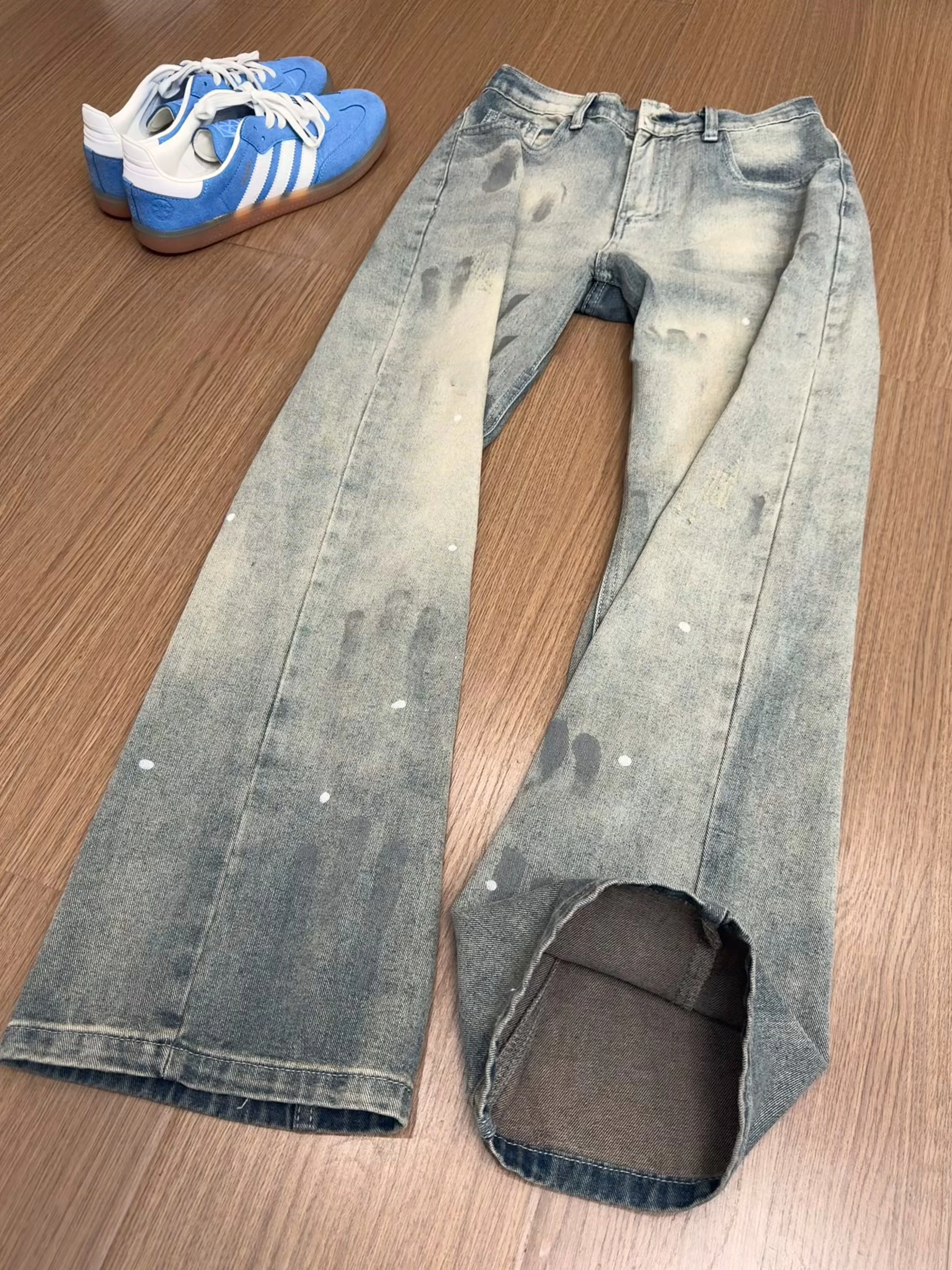 Cleanfit American High Street Splashed Ink Fading Denim Pants Men's Washed Straight Leg Micro Flared Knife Jeans
Cleanfit American High Street Splashed Ink Fading Denim Pants Men's Washed Straight Leg Micro Flared Knife Jeans