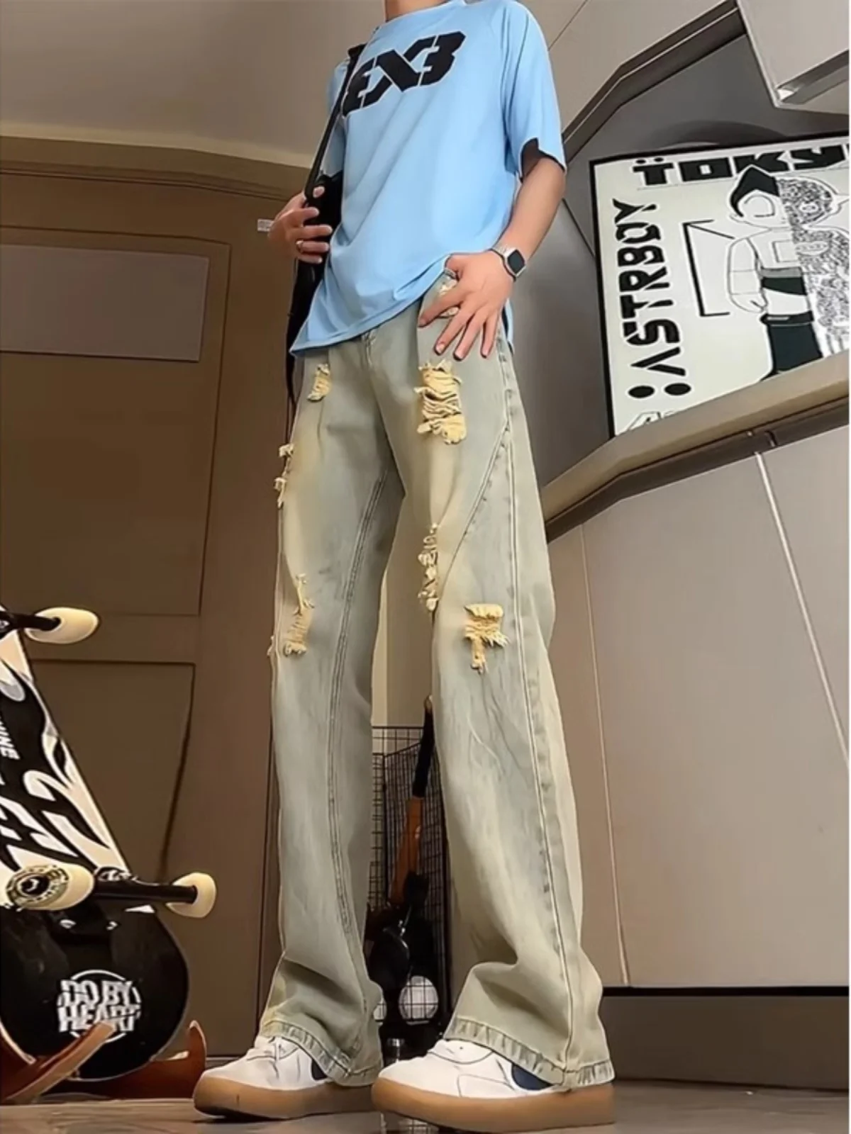 Cleanfit Men's Summer American High Street Yellow Clay Dye Hole Denim Pants Straight Loose Wide Leg Long Trousers Casual Jeans
Cleanfit Men's Summer American High Street Yellow Clay Dye Hole Denim Pants Straight Loose Wide Leg Long Trousers Casual Jeans
