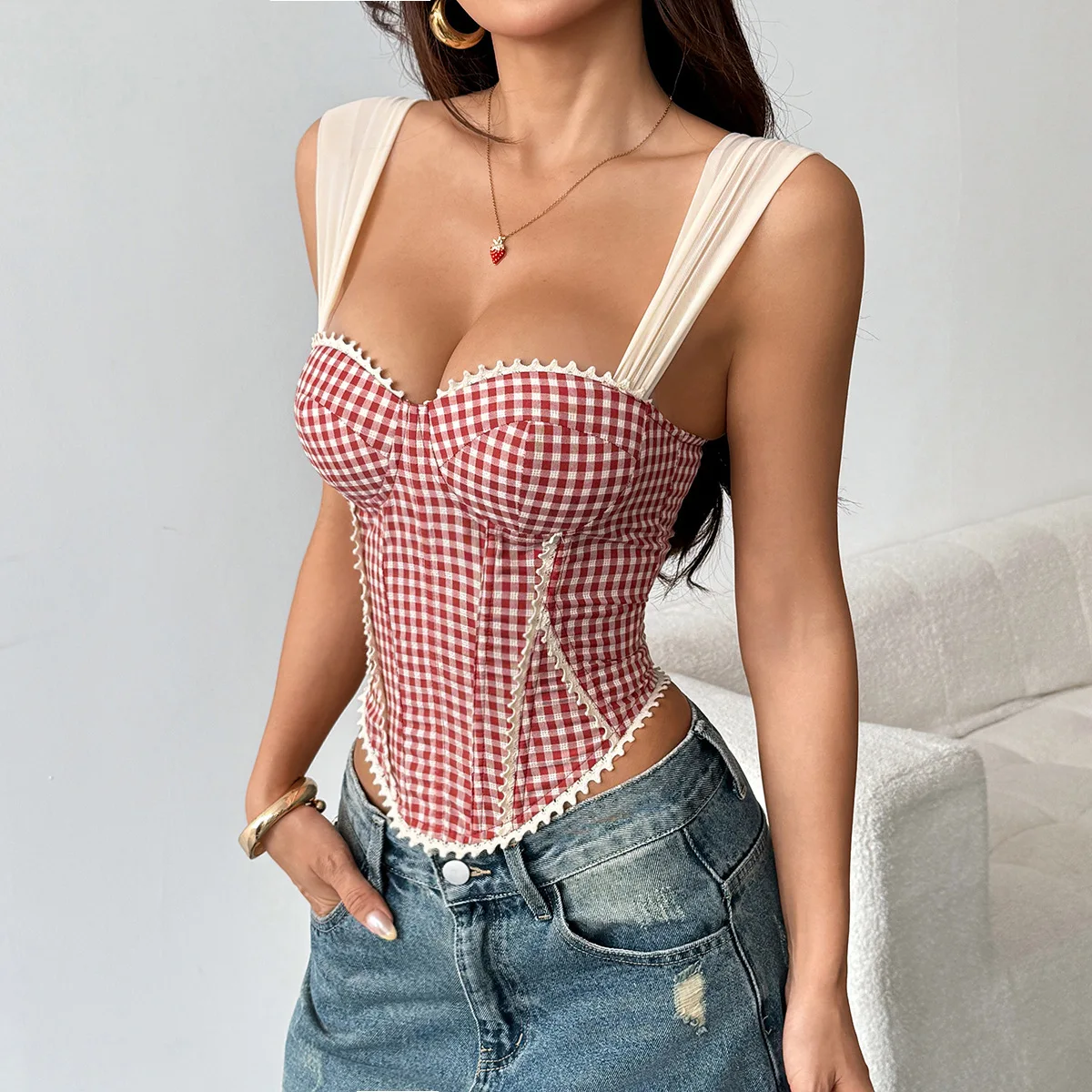 French Plaid Corset Top Sexy Fishbone Shaper Drawstring Tight Vests Bodice Short Tank Tops Women Summer Slim Camisole Streetwear
French Plaid Corset Top Sexy Fishbone Shaper Drawstring Tight Vests Bodice Short Tank Tops Women Summer Slim Camisole Streetwear
