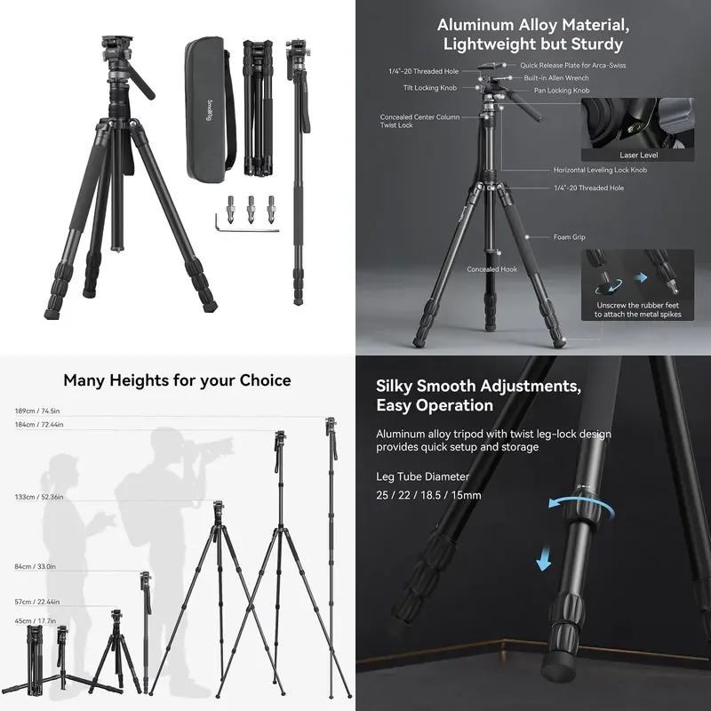 【CHIMU HOME】72 Inch CT190 Professional Video Tripod With Level Base & Detachable Monopod Kit
【CHIMU HOME】72 Inch CT190 Professional Video Tripod With Level Base & Detachable Monopod Kit