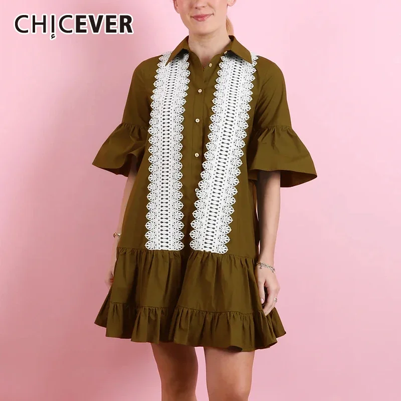 CHICEVER милые стильные мини-платья для женщин с лацканами и длинными рукавами в стиле пэчворк, вышивкой, рюшами и поясами, женское модное платье
CHICEVER милые стильные мини-платья для женщин с лацканами и длинными рукавами в стиле пэчворк, вышивкой, рюшами и поясами, женское модное платье