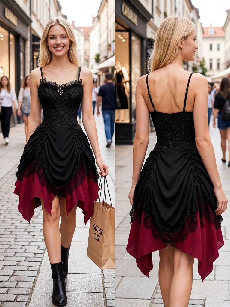 Gothic Asymmetric Cami Dresses Women Summer Rose Flower Jacquard Cinched Eyelash Lace Trim Spaghetti Strap Dress Vestidos
Gothic Asymmetric Cami Dresses Women Summer Rose Flower Jacquard Cinched Eyelash Lace Trim Spaghetti Strap Dress Vestidos