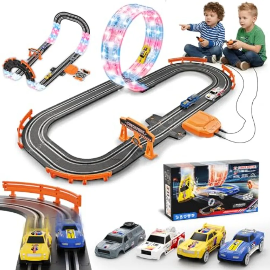 Slot car track set for indoor racing, ABS plastic, black and red, 2-in-1 modular design with lap counter and flash circular tra
Slot car track set for indoor racing, ABS plastic, black and red, 2-in-1 modular design with lap counter and flash circular tra