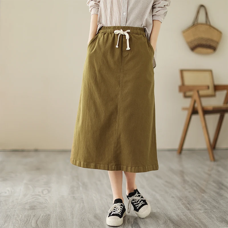 Высококачественная японская юбка трапециевидной формы в стиле ретро для женщин, однотонная универсальная длинная юбка из смеси хлопка со средней талией
Высококачественная японская юбка трапециевидной формы в стиле ретро для женщин, однотонная универсальная длинная юбка из смеси хлопка со средней талией