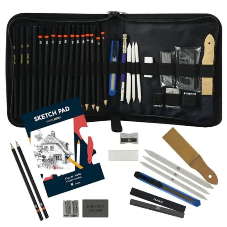 Tavolozza Drawing Art Pencils Set, 34 Pack Professional Drawing and Sketch Pencil Set in Soft-Sided Art Portfolio Storage Bags
Tavolozza Drawing Art Pencils Set, 34 Pack Professional Drawing and Sketch Pencil Set in Soft-Sided Art Portfolio Storage Bags
