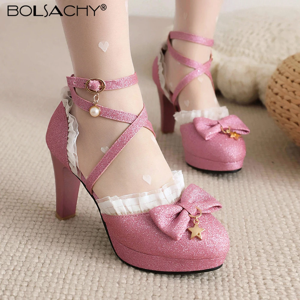 Super High Heeled Sweet Lolita Gothic Style Cosplay Shoes Girls Lovely Bow Tie ruffles Women Pumps Lace Cross Strap
Super High Heeled Sweet Lolita Gothic Style Cosplay Shoes Girls Lovely Bow Tie ruffles Women Pumps Lace Cross Strap