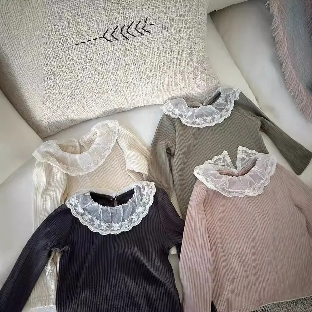 Undershirt Girl Lace Collar Autumn New Korean Children Clothing Long Sleeves Round Neck Lace Simple Striped Sweet
Undershirt Girl Lace Collar Autumn New Korean Children Clothing Long Sleeves Round Neck Lace Simple Striped Sweet