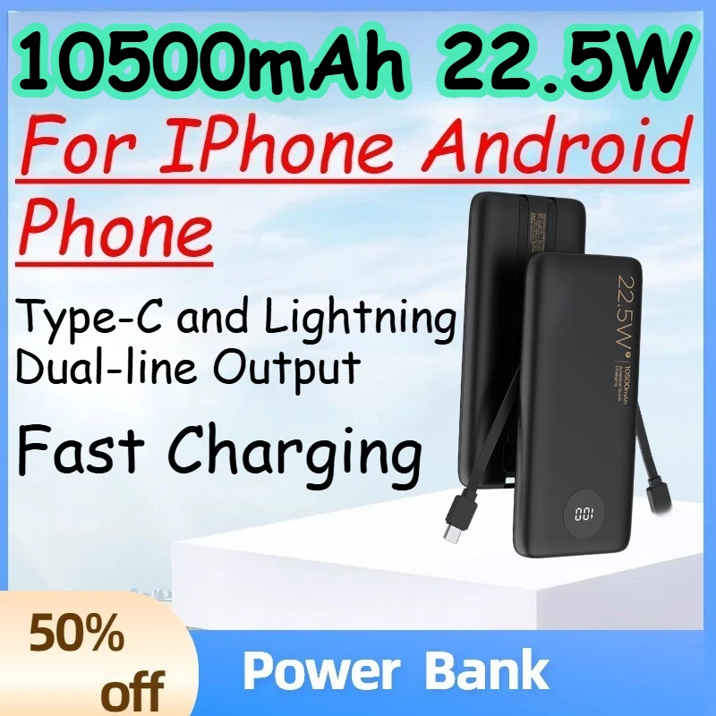 10500mAh 22.5w Fast Charging Mini Portable Power Bank for IPhone Android Phone Type-C and Lightning Dual-line Output PowerBank
10500mAh 22.5w Fast Charging Mini Portable Power Bank for IPhone Android Phone Type-C and Lightning Dual-line Output PowerBank
