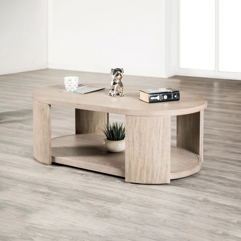 Oval Coffee Table with Casters, Rubberwood Frame, Open Shelf, Oak Finish
Oval Coffee Table with Casters, Rubberwood Frame, Open Shelf, Oak Finish
