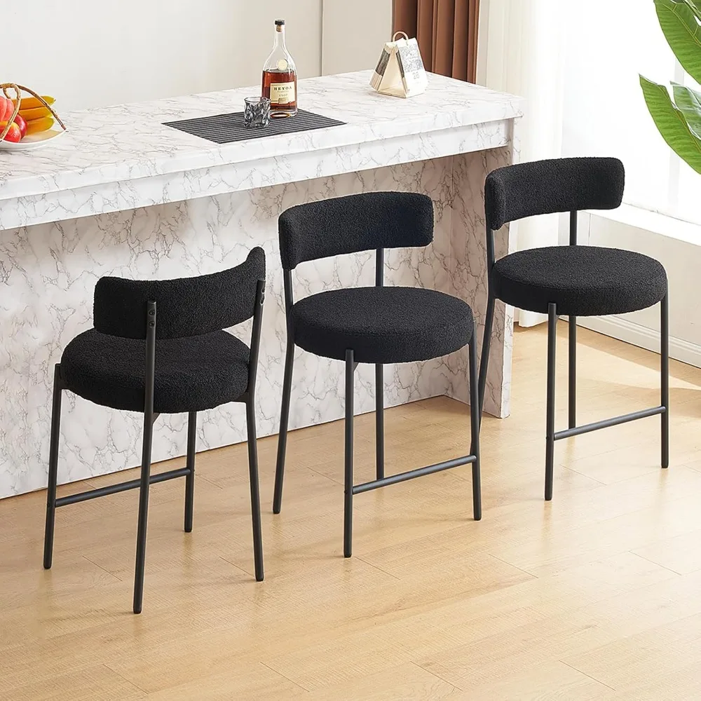 Furnilivng 24'' Bar Stools Set of 3, Modern Boucle Counter Height Bar Stools with Curved Back and Black Metal Frame, Upholstered
Furnilivng 24'' Bar Stools Set of 3, Modern Boucle Counter Height Bar Stools with Curved Back and Black Metal Frame, Upholstered