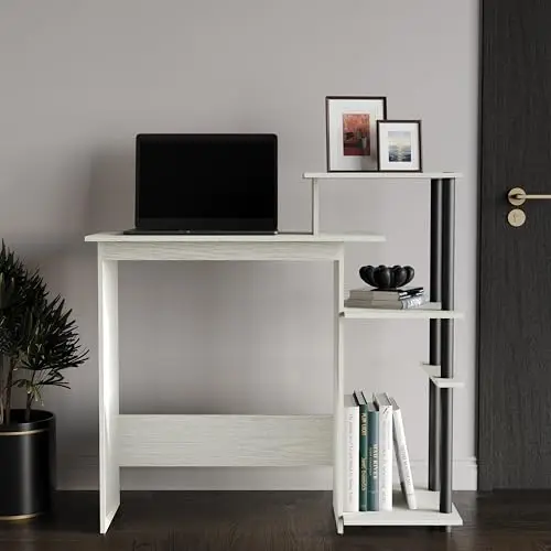 Light Grey Minimalist Study Desk With Integrated Open Shelving Unit For Computer And Home Workspace
Light Grey Minimalist Study Desk With Integrated Open Shelving Unit For Computer And Home Workspace