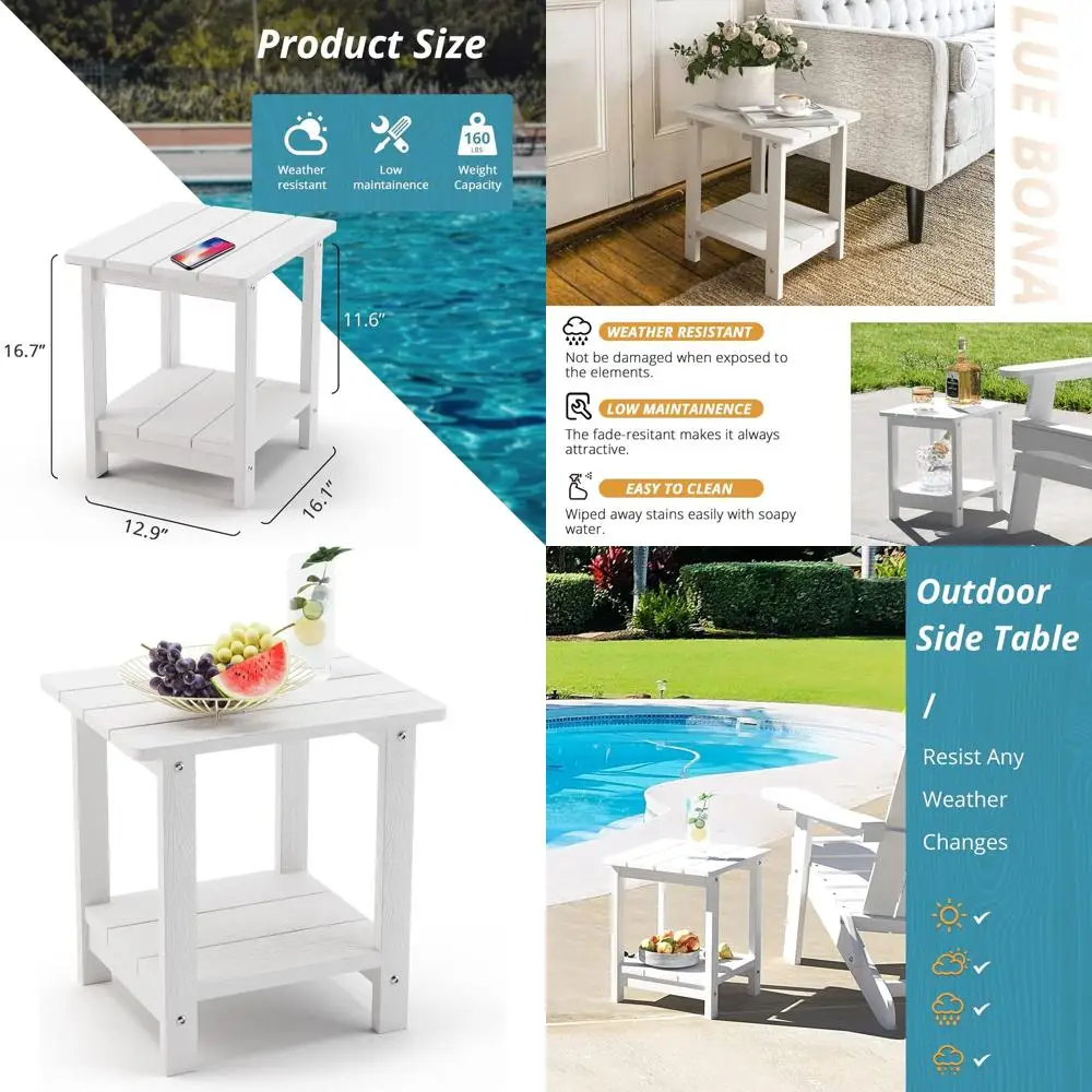 2-Tier White Outdoor Patio Side Table, Weather-Resistant for Modern Pool, Porch, Deck Areas
2-Tier White Outdoor Patio Side Table, Weather-Resistant for Modern Pool, Porch, Deck Areas