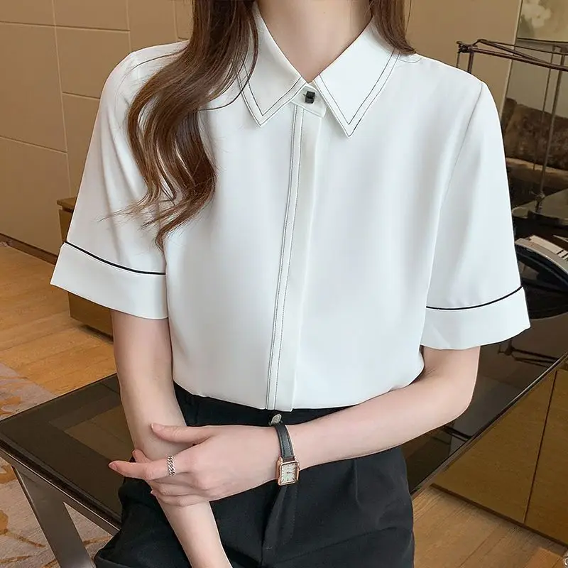 Women's Clothing Loose Turn-down Collar Straight Solid Button Office Lady Fashion Business Casual Short Sleeve Summer Blouses
Women's Clothing Loose Turn-down Collar Straight Solid Button Office Lady Fashion Business Casual Short Sleeve Summer Blouses
