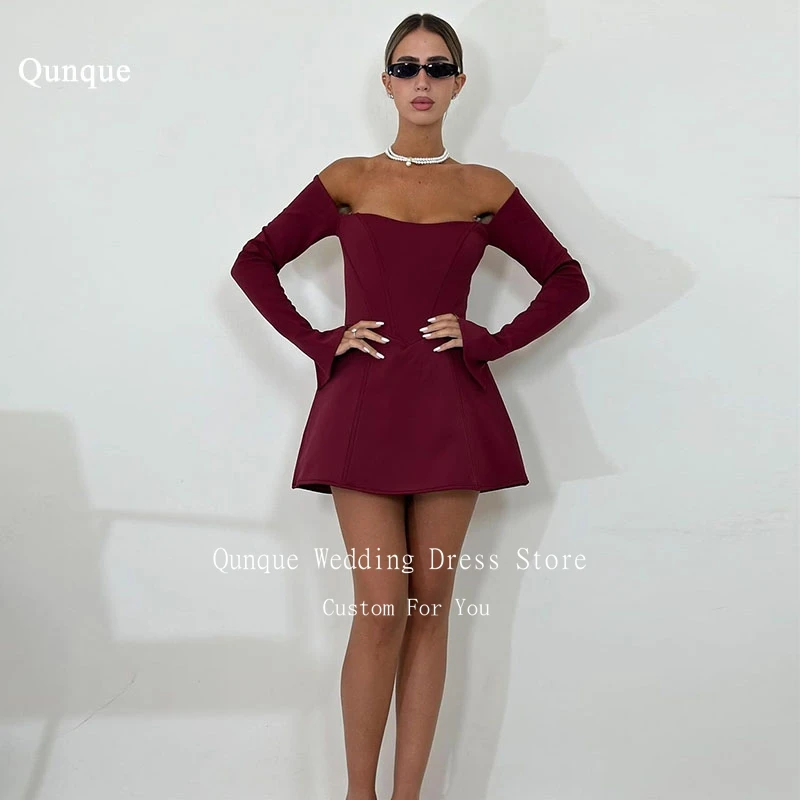 Qunque Customized Short Prom Dress off the Shoulder Long Sleeves A Line Women's Gowns Simple Vestidos De Noche Evening Dresses
Qunque Customized Short Prom Dress off the Shoulder Long Sleeves A Line Women's Gowns Simple Vestidos De Noche Evening Dresses
