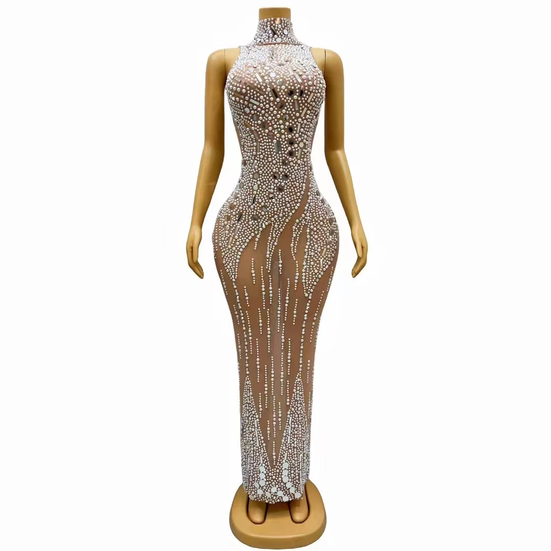 Elegant Birthday Prom Wedding Celebration Pearl Rhinestones Long Dress Women Singer Model Catwalk Gown Evening Stage Costume
Elegant Birthday Prom Wedding Celebration Pearl Rhinestones Long Dress Women Singer Model Catwalk Gown Evening Stage Costume