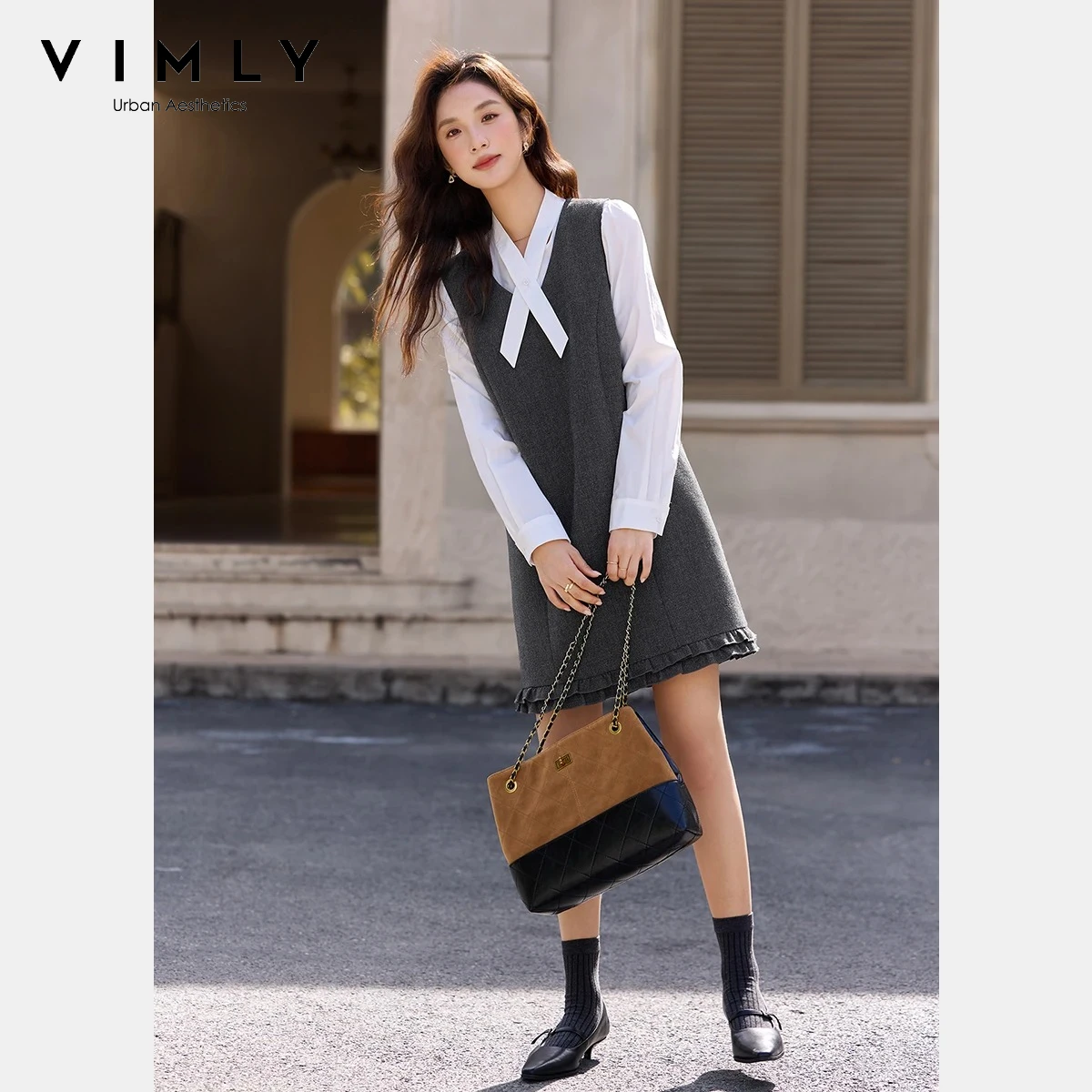 VIMLY Women's Grey Two-Piece Set 2026 Spring New Fashion Solid Shirt V-Neck Vest Mini Dress Elegant Casual Dress Sets A3678
VIMLY Women's Grey Two-Piece Set 2026 Spring New Fashion Solid Shirt V-Neck Vest Mini Dress Elegant Casual Dress Sets A3678