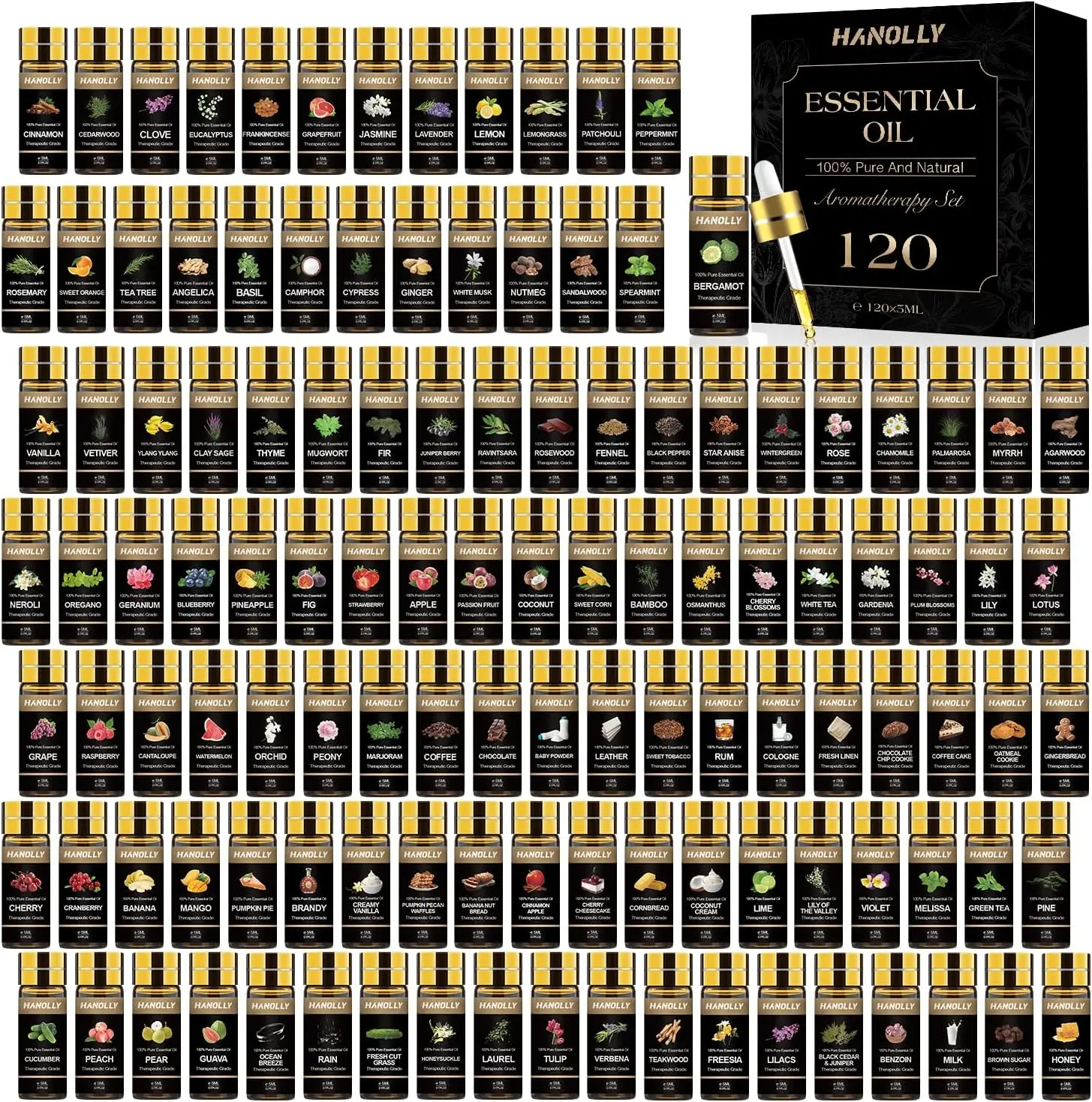 120 Pcs Aromatherapy Essential Oil Kit for Diffuser, Humidifier, Massage, Skin Care & Candle Making
120 Pcs Aromatherapy Essential Oil Kit for Diffuser, Humidifier, Massage, Skin Care & Candle Making