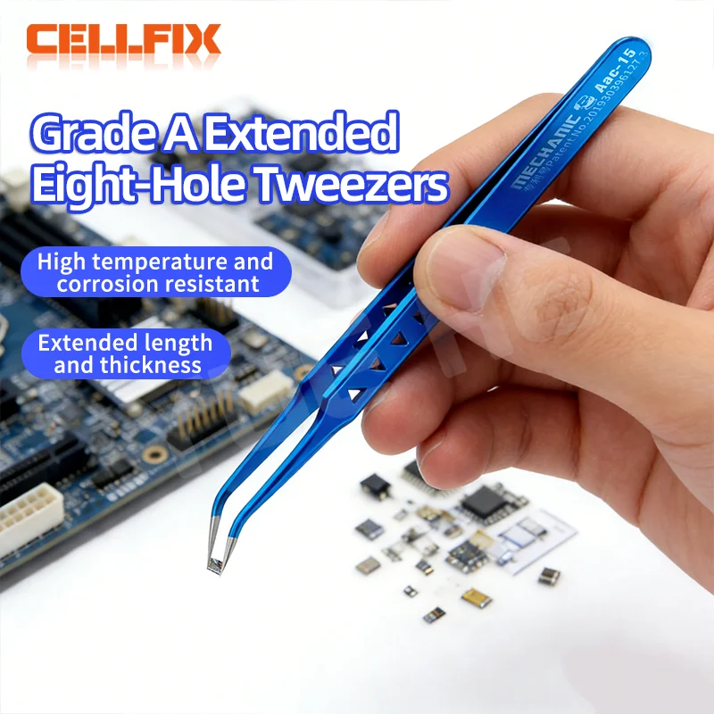 Прецизионные пинцеты MECHANIC AAC-15 класса А с восемью отверстиями, удлиненные, из нержавеющей стали, с противоскользящим покрытием, для ремонта электроники, мобильных телефонов и печатных плат
Прецизионные пинцеты MECHANIC AAC-15 класса А с восемью отверстиями, удлиненные, из нержавеющей стали, с противоскользящим покрытием, для ремонта электроники, мобильных телефонов и печатных плат