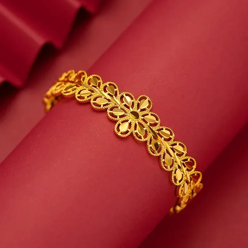 9999 Real Gold 24K Hollow Women's Gold Leaf Opening Bracelet Ethnic Gold Flower Leaf Bracelet
9999 Real Gold 24K Hollow Women's Gold Leaf Opening Bracelet Ethnic Gold Flower Leaf Bracelet