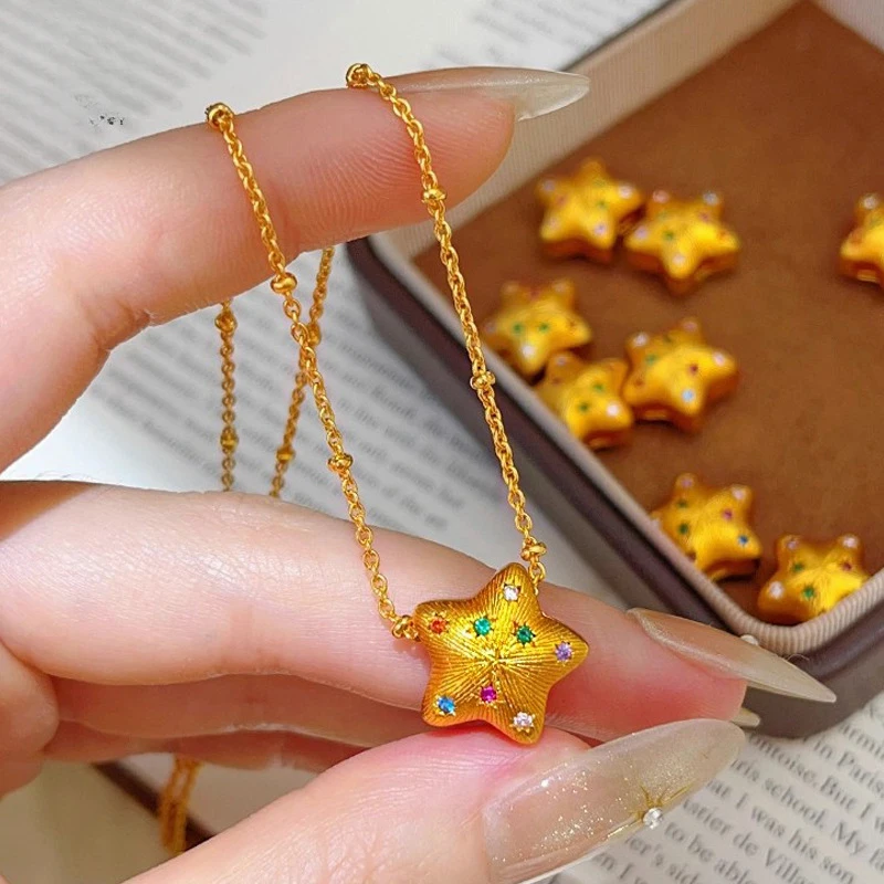 100% Real 24K Gold Colorful Star Pendant Necklace For Women Luxury Versatile Fine Jewelry Gift For Girlfriend
100% Real 24K Gold Colorful Star Pendant Necklace For Women Luxury Versatile Fine Jewelry Gift For Girlfriend