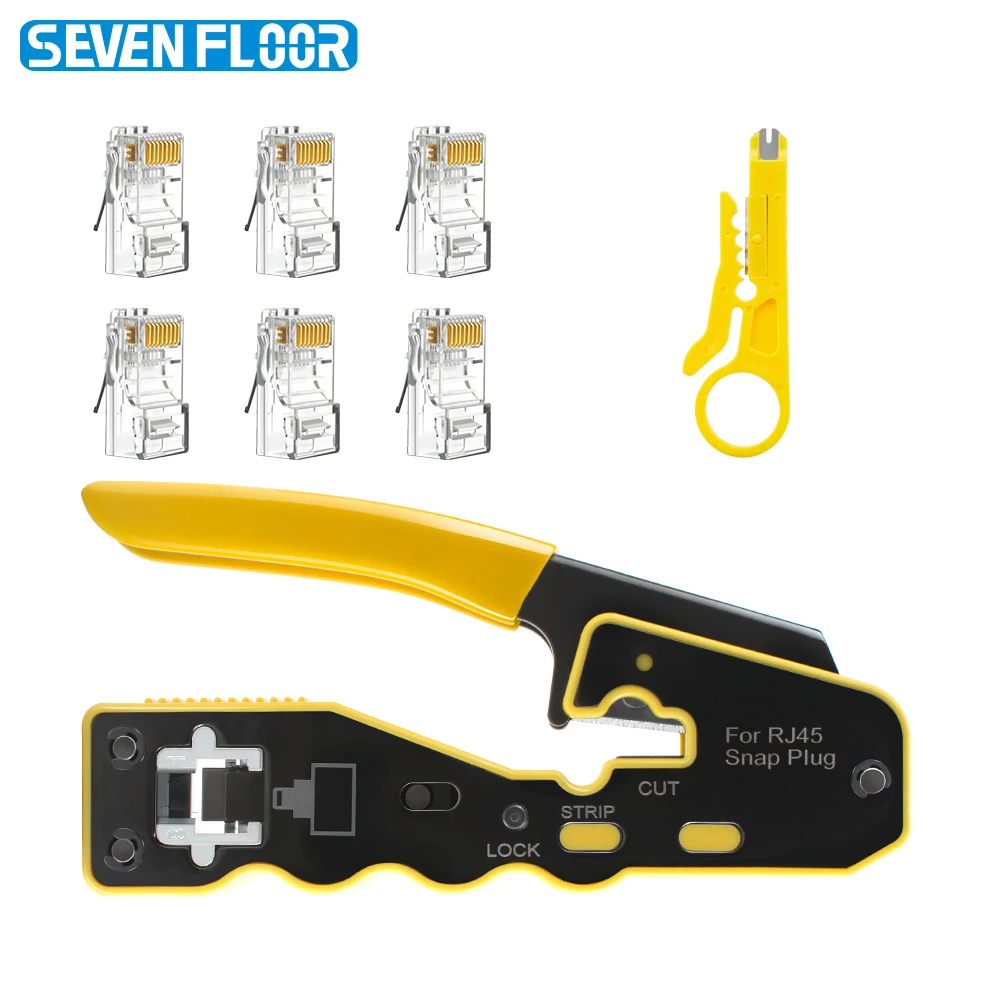 RJ45 Pass-Through Crimp Pliers, Cat6 Cat5e Ethernet Crimper with Wire Stripper, 6Pcs 8P8C Modular Network Connectors
RJ45 Pass-Through Crimp Pliers, Cat6 Cat5e Ethernet Crimper with Wire Stripper, 6Pcs 8P8C Modular Network Connectors