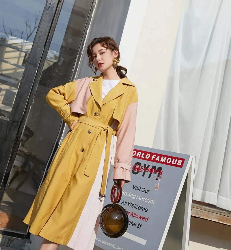 Womens Yellow Contrast Color Patchwork Pleated Oversized Trench Fashion Loose Long Sleeved New Label Windbreaker Fall Coats
Womens Yellow Contrast Color Patchwork Pleated Oversized Trench Fashion Loose Long Sleeved New Label Windbreaker Fall Coats