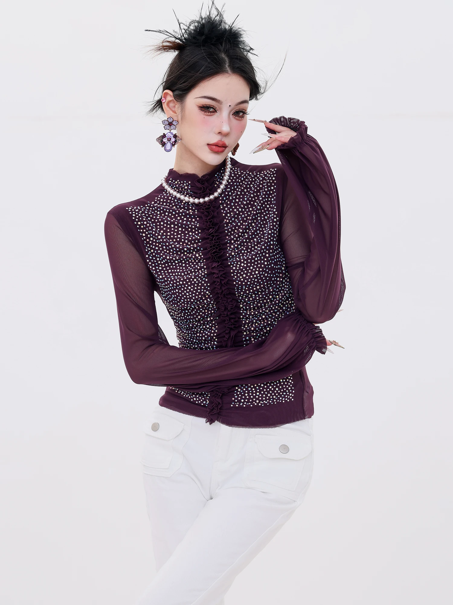 ABWLR Original Luxury Glittering Long Sve Lace Me Splice Women's Slim Fit Base Layer Rhinestone irt Ele Faionable
ABWLR Original Luxury Glittering Long Sve Lace Me Splice Women's Slim Fit Base Layer Rhinestone irt Ele Faionable