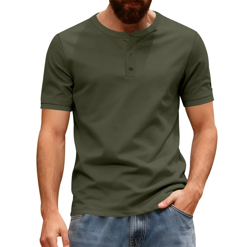 Summer Men's Loose Collared T-Shirt for Casual Commuting with Buttons and Henry Collar, Slim Fit, Solid Color Short Sleeve
Summer Men's Loose Collared T-Shirt for Casual Commuting with Buttons and Henry Collar, Slim Fit, Solid Color Short Sleeve