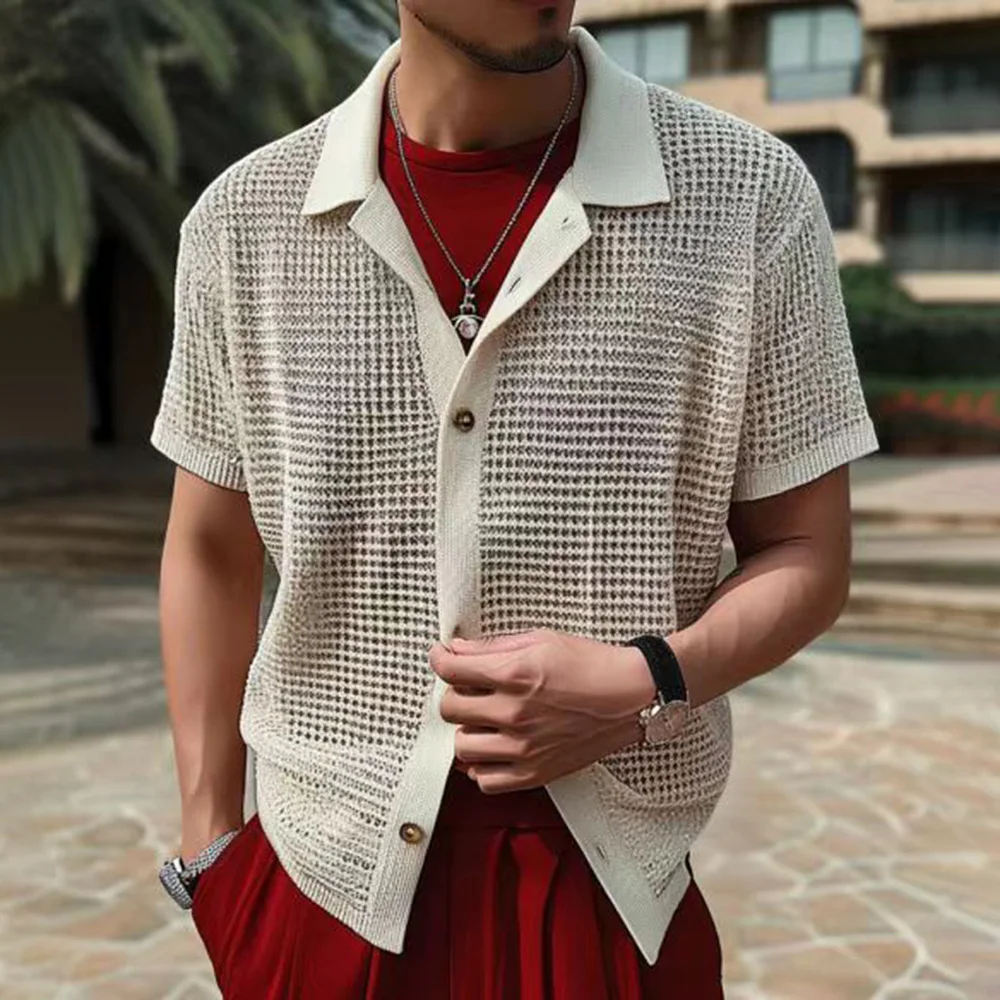 Mens Shirt Summer Knitted Casual Slim Short-Sleeved Top Mesh Semi-Transparent Breathable Trendy Mature Lapel Elegant Shirt 2024
Mens Shirt Summer Knitted Casual Slim Short-Sleeved Top Mesh Semi-Transparent Breathable Trendy Mature Lapel Elegant Shirt 2024