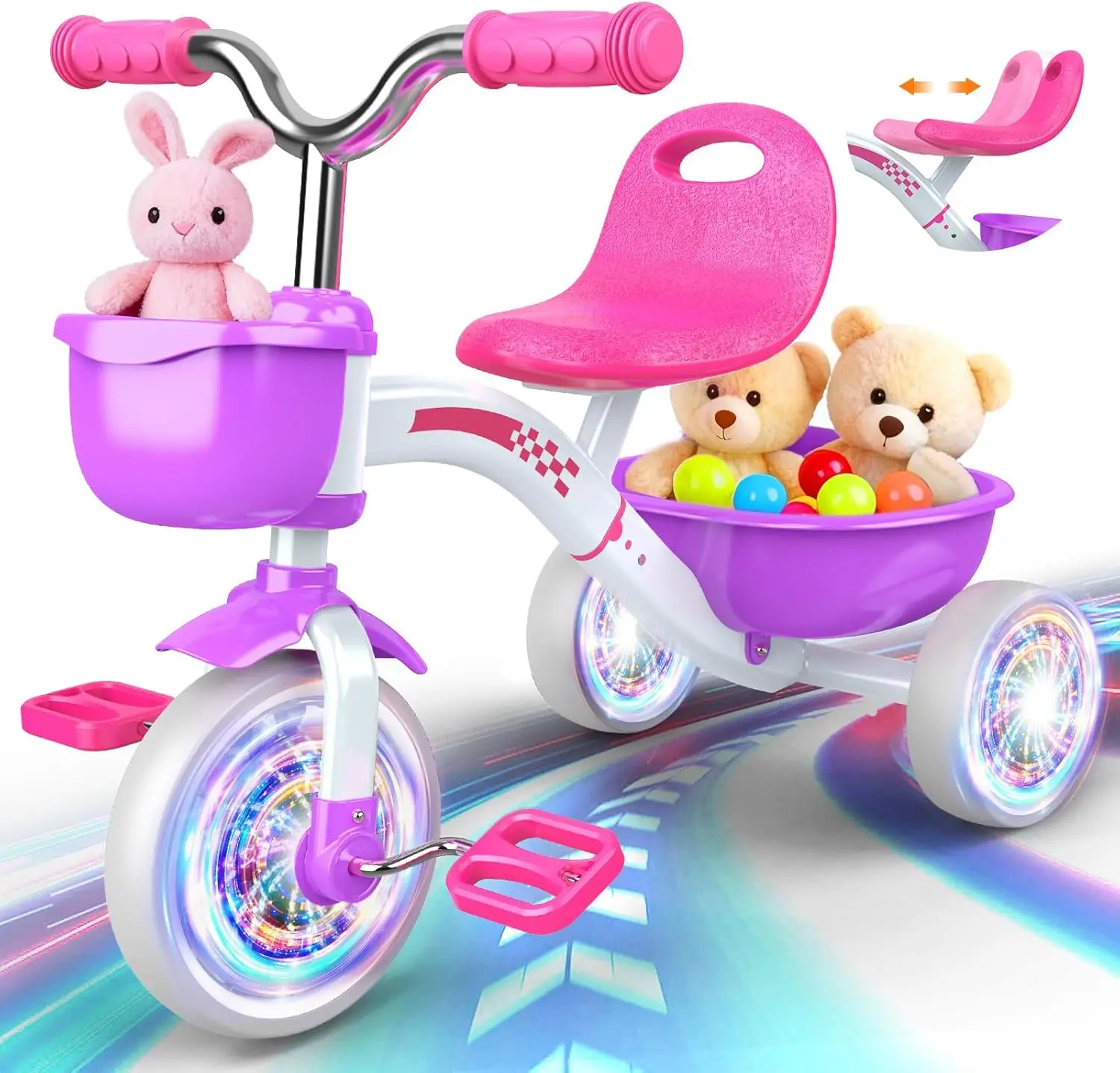 Adjustable Toddler Tricycle with Light Wheels for 1-5 Year Olds, Outdoor Riding Toy and Birthday Gift
Adjustable Toddler Tricycle with Light Wheels for 1-5 Year Olds, Outdoor Riding Toy and Birthday Gift