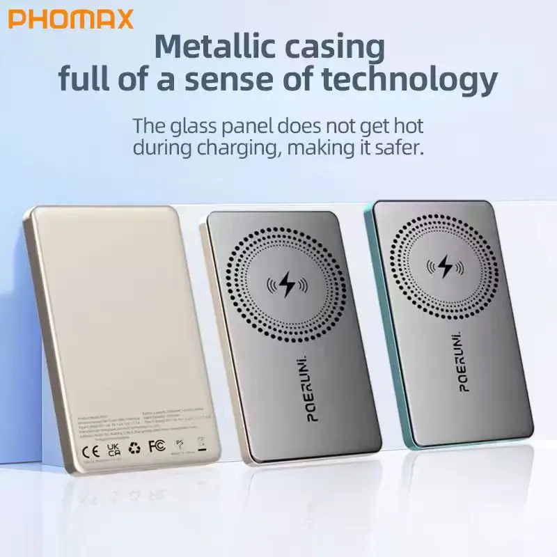 PHOMAX 5000mAh Slim Wireless Portable Power Bank Magnetic External Battery for iPhone Huawei 2025 Mobile Charging Powerbank
PHOMAX 5000mAh Slim Wireless Portable Power Bank Magnetic External Battery for iPhone Huawei 2025 Mobile Charging Powerbank