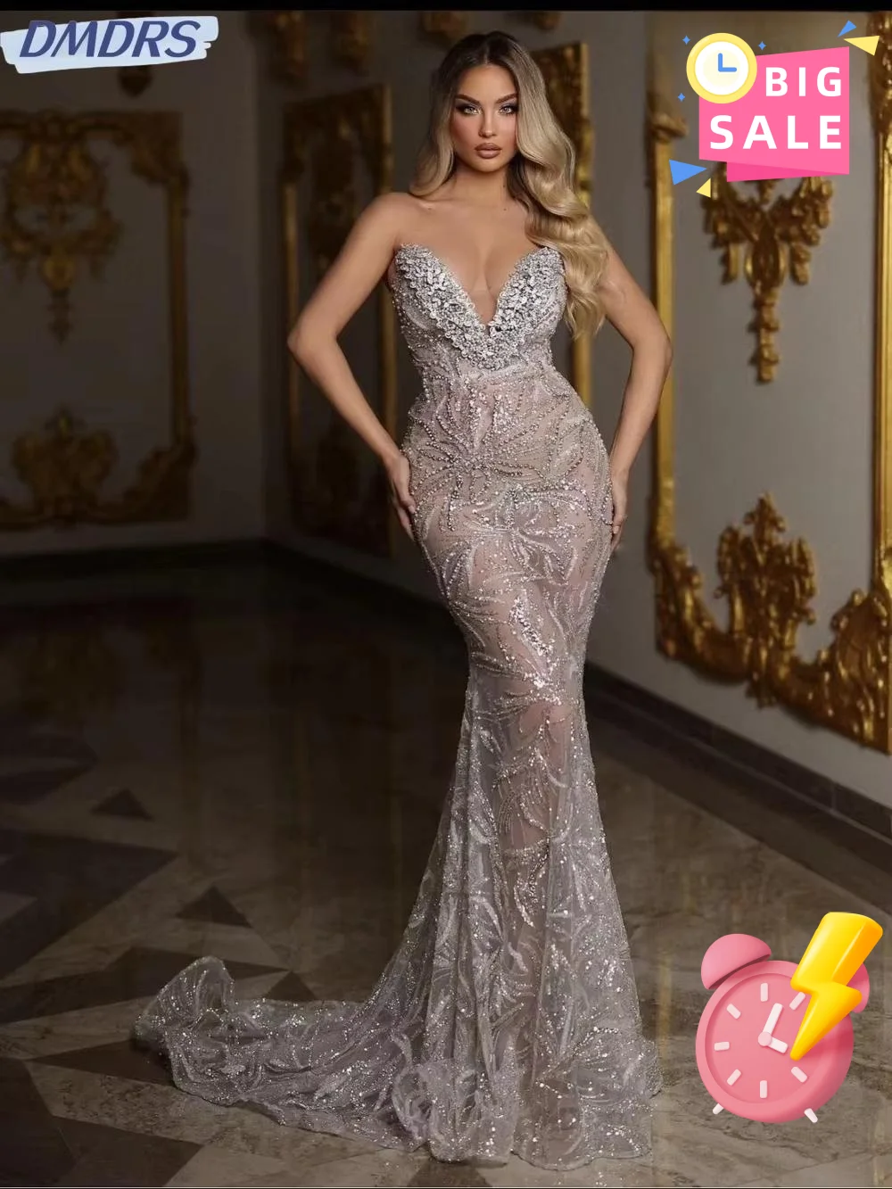 Sexy Illusion Deep V-neck Evening Dress Luxury Beaded Mermaid Long Prom Dresses New Customized Elegant Wedding Party Gown
Sexy Illusion Deep V-neck Evening Dress Luxury Beaded Mermaid Long Prom Dresses New Customized Elegant Wedding Party Gown