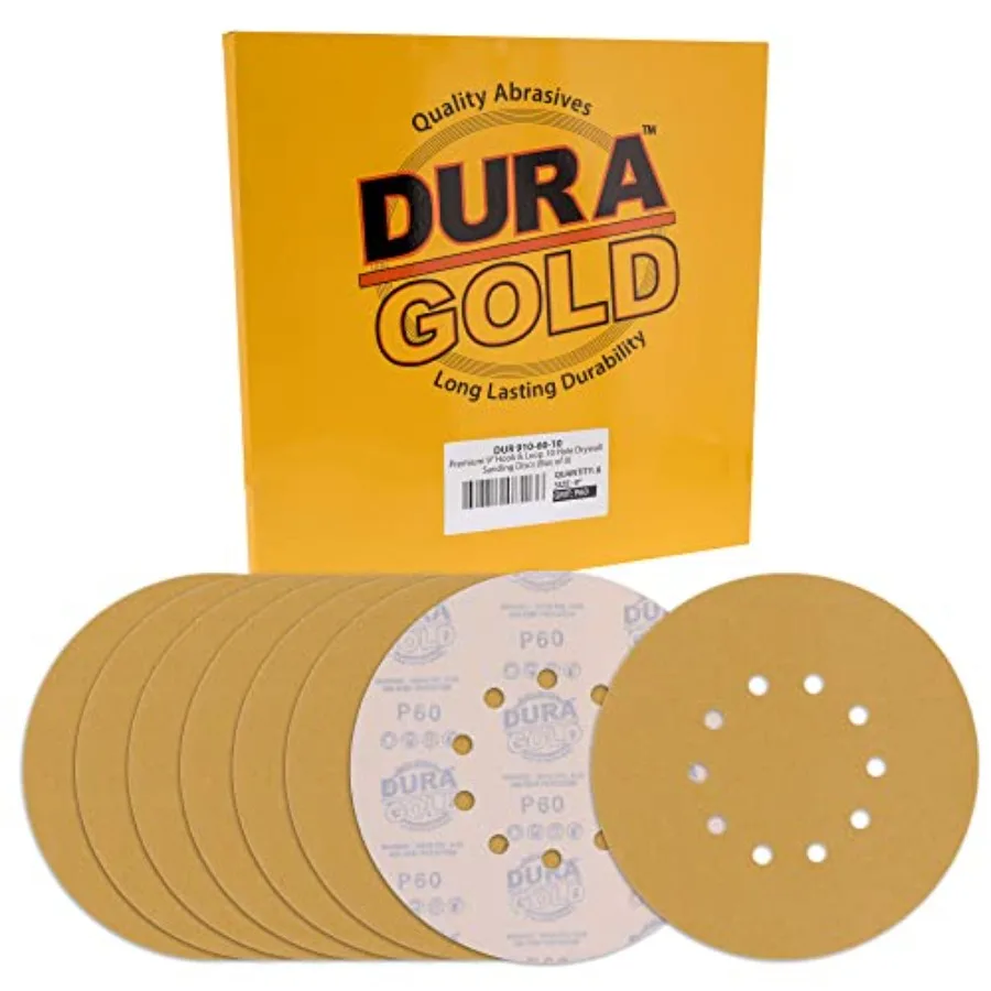 Premium 9" Drywall Sanding Discs - 60 Grit Box of 8 - 10 Hole Pattern Sandpaper Discs with Hook and Loop Backing, Fast Cutting
Premium 9" Drywall Sanding Discs - 60 Grit Box of 8 - 10 Hole Pattern Sandpaper Discs with Hook and Loop Backing, Fast Cutting