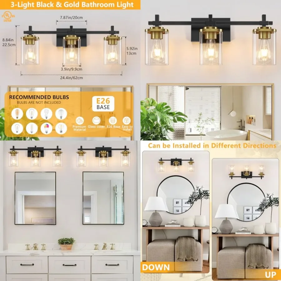 Bathroom Light Fixtures Over Mirror, Modern Vanity Lights for Bathroom, Sconces Wall Lighting with Square Glass Shade for Mirro
Bathroom Light Fixtures Over Mirror, Modern Vanity Lights for Bathroom, Sconces Wall Lighting with Square Glass Shade for Mirro