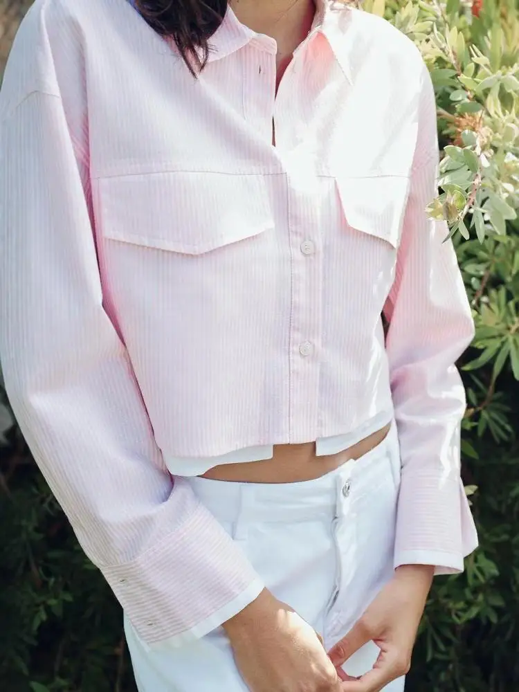 Casual High Waist Oxford Shirt Jacket Women's Pink Stripes Turn-down Collar Cotton 100% Spring 2025 Sweet Style Short Length
Casual High Waist Oxford Shirt Jacket Women's Pink Stripes Turn-down Collar Cotton 100% Spring 2025 Sweet Style Short Length
